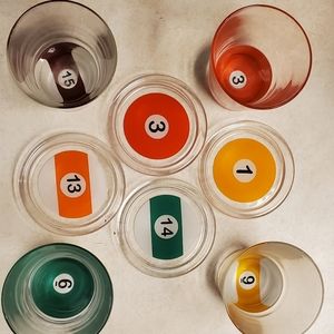 Billard/pool table glasses and glass coaster set